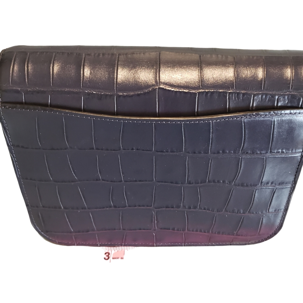 NEW Coach Navy Blue Croc Embossed Leather Flap Adjustable Shoulder Purse Bag - Picture 5 of 15